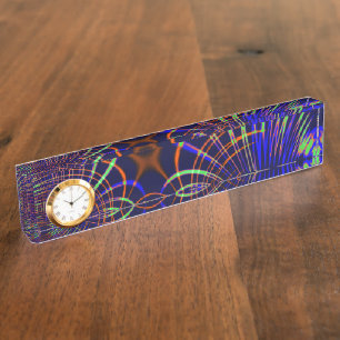 Pointed curves from coral to lime green and blue desk name plate
