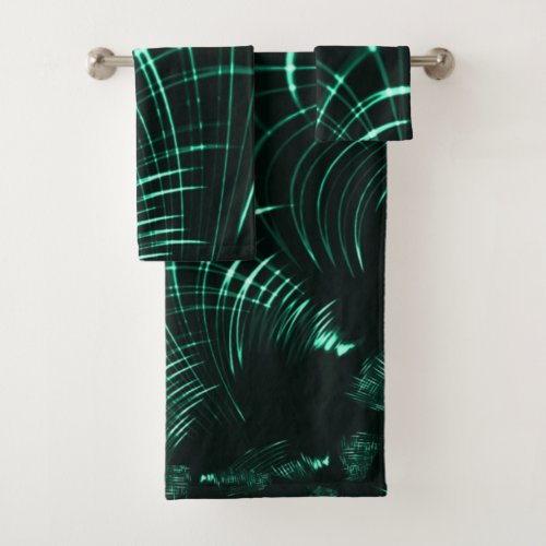 Pointed curves in mix of jungle green and neo mint bath towel set