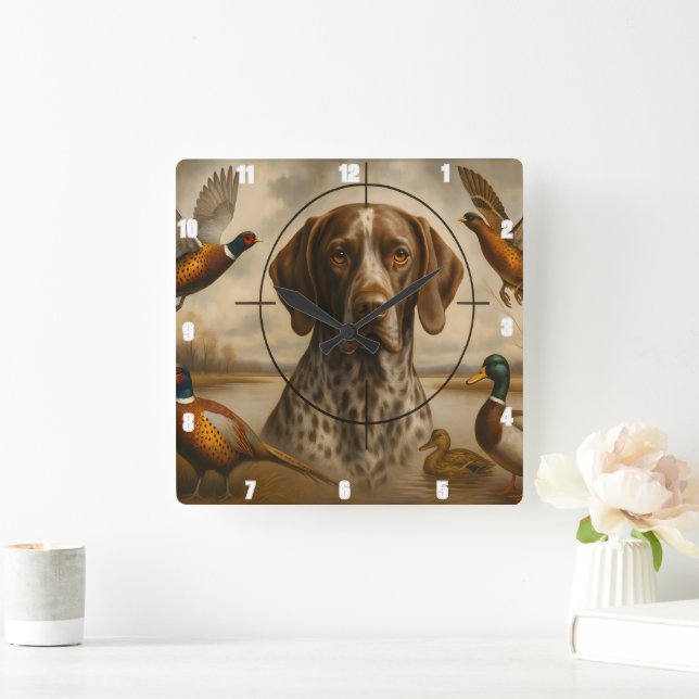 Pointer Bird Dog Hunting Ducks Pheasants Square Wall Clock (Home)