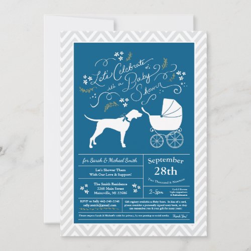 Pointer Dog Baby Shower Boy Blue Invitation