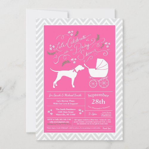 Pointer Dog Baby Shower Girl Pink Invitation