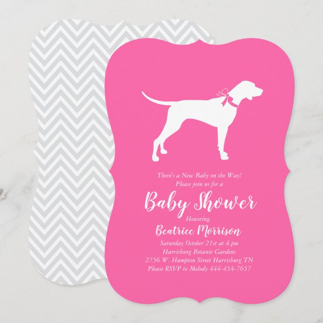 Pointer Dog Baby Shower Girl Pink Invitation (Front/Back)