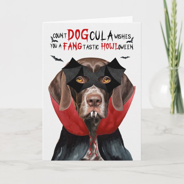 Pointer Dog Funny Count DOGcula Halloween Holiday Card (Front)