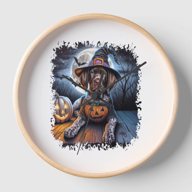 Pointer Dog Halloween Square Clock (Front)
