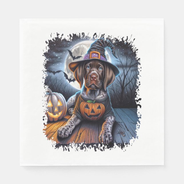 Pointer Dog Halloween Square Napkins (Front)
