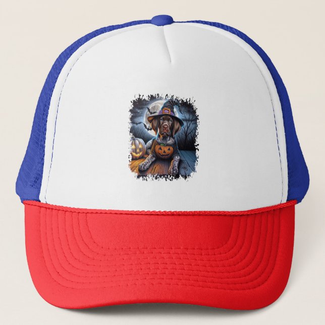 Pointer Dog Halloween Square Trucker Hat (Front)
