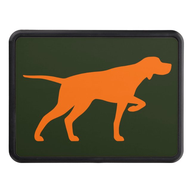Pointer Dog Silhouette Blaze Orange and Green Hitch Cover (Front)