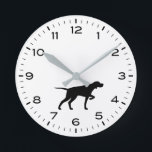 Pointer Dog Silhouette with Hours and Minutes Round Clock<br><div class="desc">A fun wall clock for the home or office. Makes an original gift for Pointer lovers. Check out Jenn’s Doodle World for even more decorative clocks and dog breed themed home decor.</div>