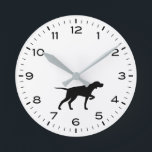 Pointer Dog Silhouette with Hours and Minutes Round Clock<br><div class="desc">A fun wall clock for the home or office. Makes an original gift for Pointer lovers. Check out Jenn’s Doodle World for even more decorative clocks and dog breed themed home decor.</div>