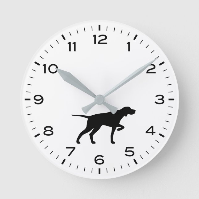 Pointer Dog Silhouette with Hours and Minutes Round Clock (Front)