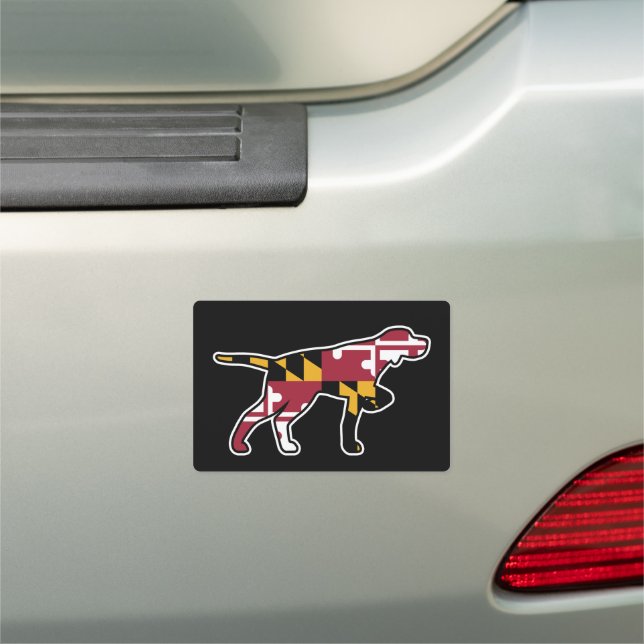 Pointer Dog Silhouette with Maryland Flag Car Magnet (In Situ)