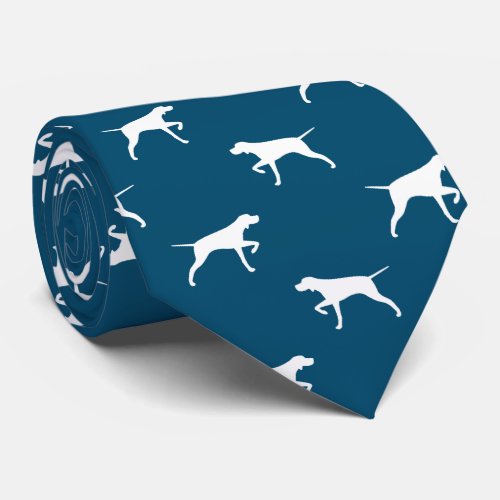 Pointer Dog Silhouettes Pattern Blue and White Neck Tie