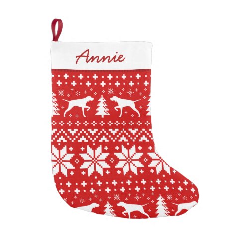 Pointer Dog Silhouettes Pattern Red and White Cute Small Christmas Stocking