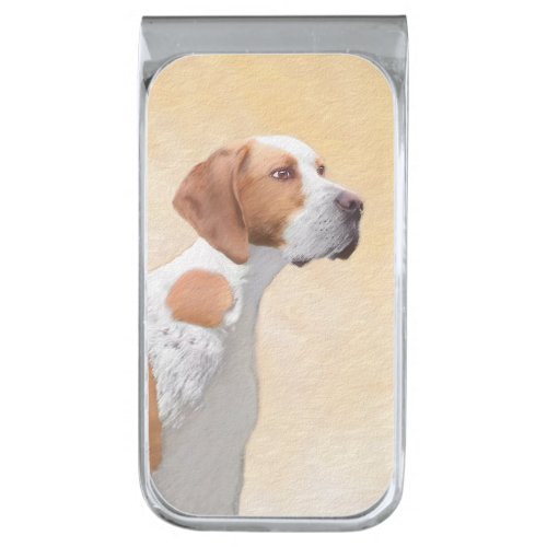 Pointer Painting _ Cute Original Dog Art Silver Finish Money Clip