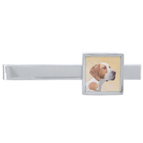 Pointer Painting _ Cute Original Dog Art Silver Finish Tie Bar