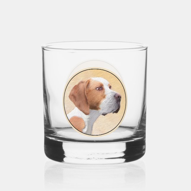 Pointer Painting - Cute Original Dog Art Whiskey Glass (Front)
