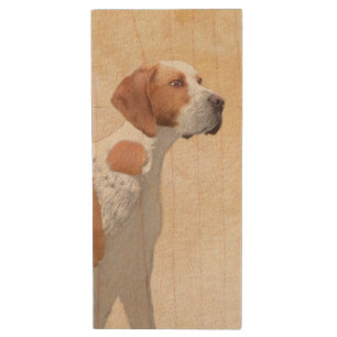 Pointer Painting - Cute Original Dog Art Wood Flash Drive