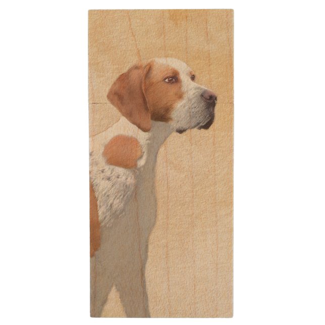 Pointer Painting - Cute Original Dog Art Wood Flash Drive (Front Vertical)