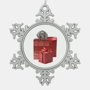 Pointer Puppy Christmas Gift Snowflake Pewter Christmas Ornament