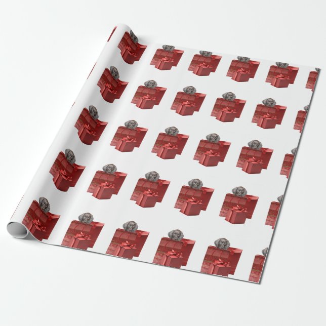 Pointer Puppy Christmas Gift Wrapping Paper (Unrolled)