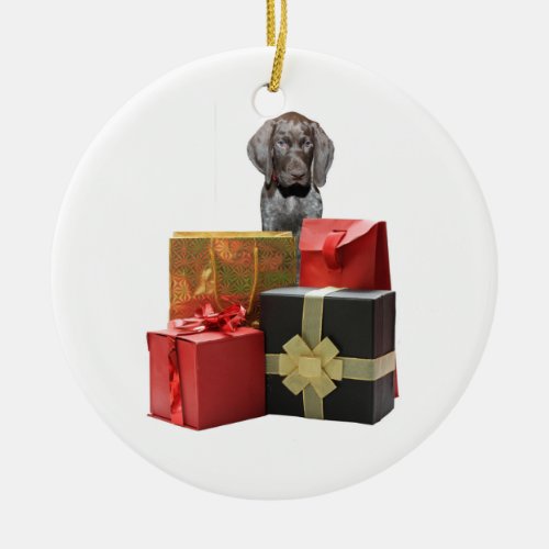 Pointer Puppy Christmas Gifts Ceramic Ornament