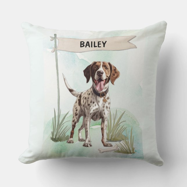 Pointer Watercolor Personalized Dog Throw Pillow (Front)