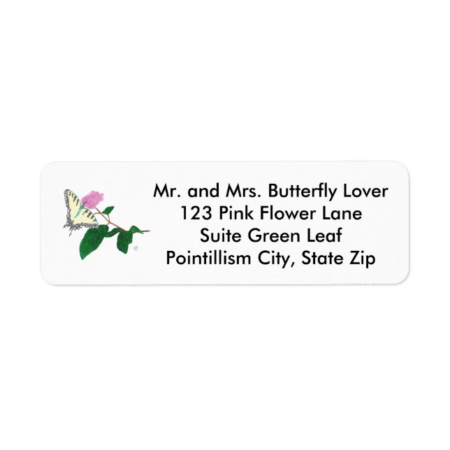 Pointillism Butterfly Flower Address Labels (Front)