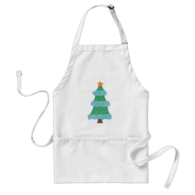 Pointillism Christmas Tree, blue garland aprons (Front)