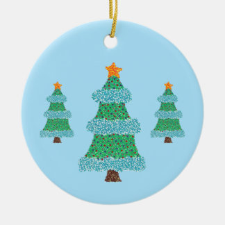Pointillism Christmas Trees on Blue, Ornaments