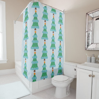Pointillism Christmas Trees Shower Curtains