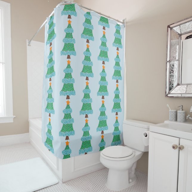 Pointillism Christmas Trees Shower Curtains (In Situ)