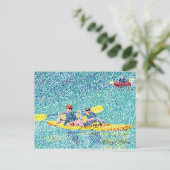 Pointillism kayak scene, by Cheryl Paton, postcard (Standing Front)