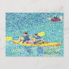 Pointillism kayak scene, by Cheryl Paton, postcard