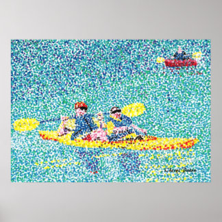 Pointillism kayak scene, on a river Posters