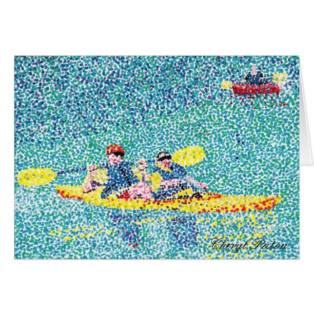 Pointillism kayak scene painting, Cards (Front Horizontal)