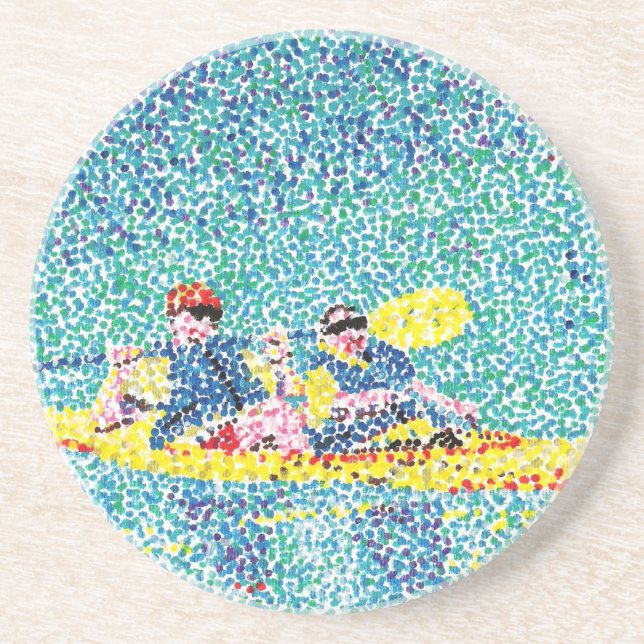 Pointillism Kayak Scene Painting, Coasters (Front)