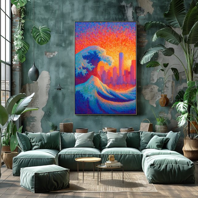 Pointillism Ocean Wave New York Skyline Poster (Creator Uploaded)