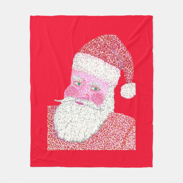 Pointillism Santa Claus Christmas Fleece Blanket (Front)