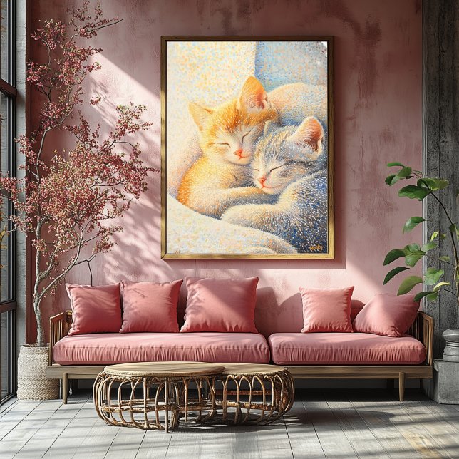 Pointillism Sleeping Kittens in Sunlight – Cozy  Poster (Creator Uploaded)