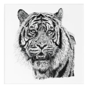 Pointillism Tiger Head Black & White Wildlife Art