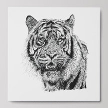 Pointillism Tiger Head Black & White Wildlife Art
