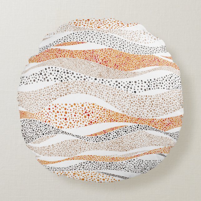 Pointillism Wavy Polka: Cute Doodle Textile Round Pillow (Front)