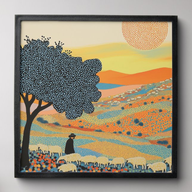 Pointillist Pastoral Scene Wall Tile – Radiant Sun (Front Set)