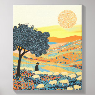 "Pointillist Pastoral: Sunset Serenity" Canvas Photo Tile