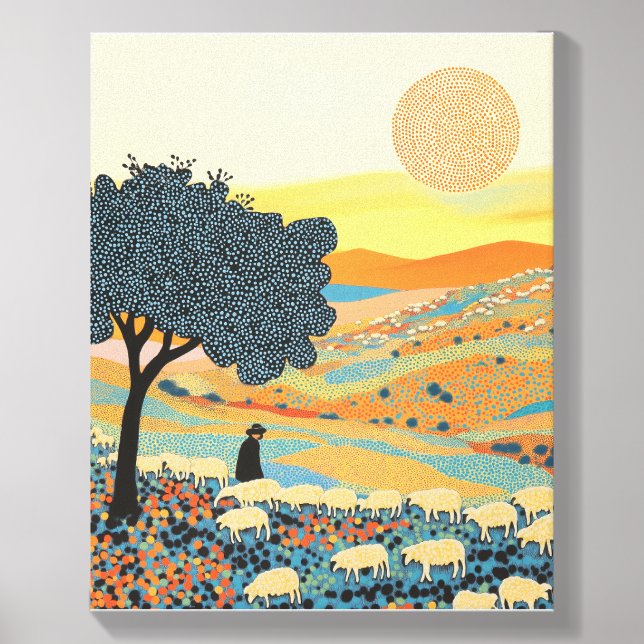 "Pointillist Pastoral: Sunset Serenity" Canvas Photo Tile (Front Set)