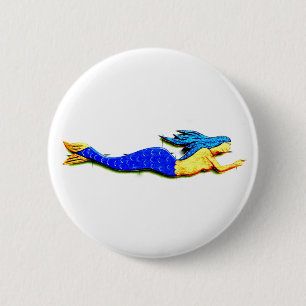 pointing blue-tail mermaid pinback button