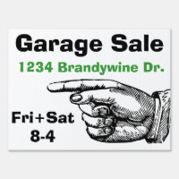 Pointing Finger Garage Sale Yard Sign