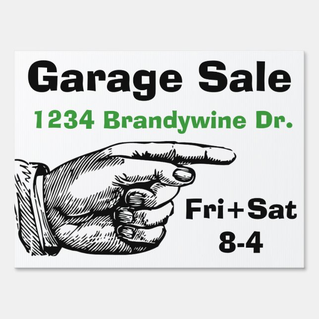 Pointing Finger Garage Sale Yard Sign (Front)