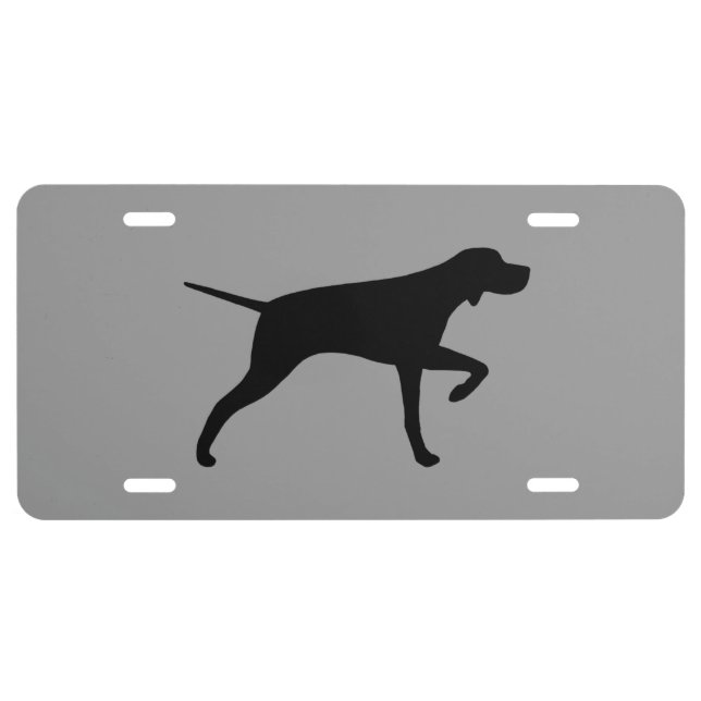 Pointing Pointer Dog Silhouette Black and Grey License Plate (Front)