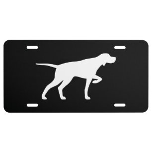 Pointing Pointer Dog Silhouette Black and White License Plate